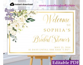 Ivory Roses Bridal Shower Welcome sign,Bridal Shower welcome sign,(123)